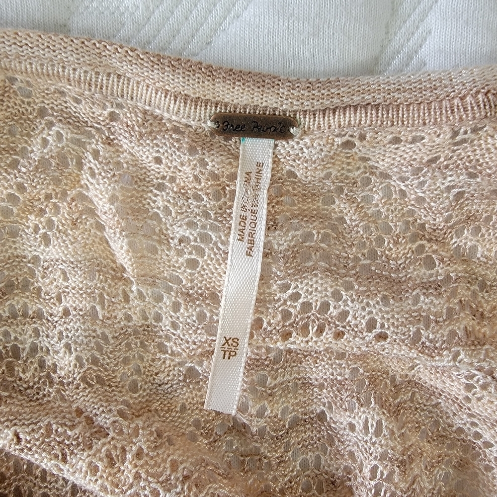 Free People Space Dye Open Knit Crochet Button Front Midi Dress Tan Cream XS - Picture 7 of 10